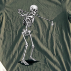 Cigar Skeleton Swing Tee, print close-up on Military Green
