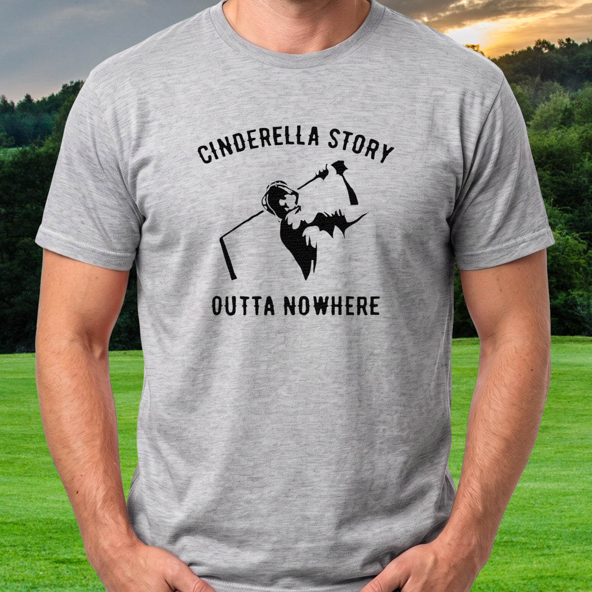 Cinderella Story Tee worn on the golf course, Sport Grey