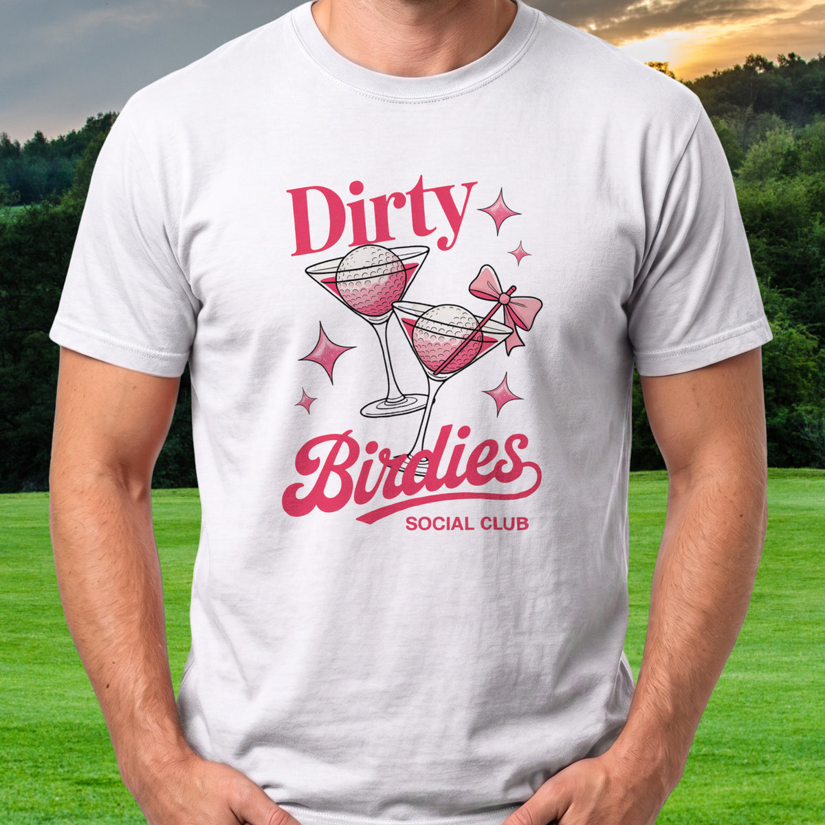 Dirty Birdies Tee worn on the golf course, White