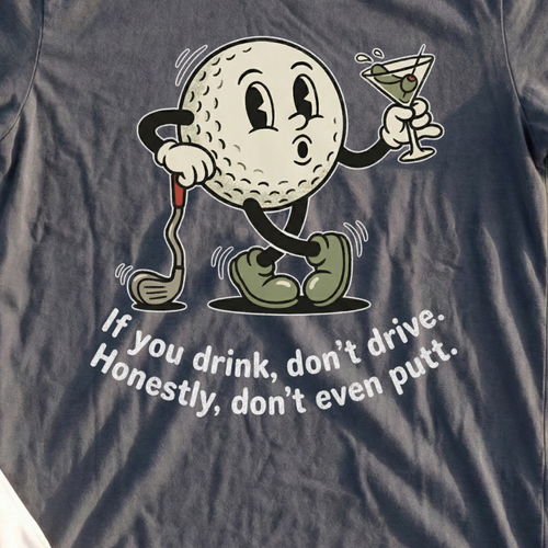 Drink Don't Drive Tee, print close-up on Dark Heather