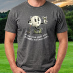 Drink Don't Drive Tee worn on the golf course, Dark Heather