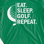 Eat Sleep Golf Tee, print close-up on Irish Green