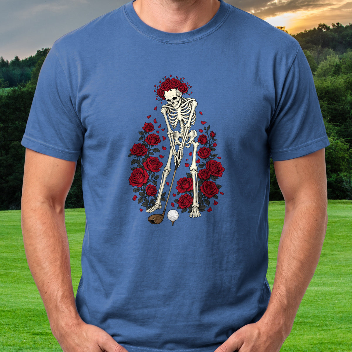 Eternal Drive Tee worn on the golf course, Royal