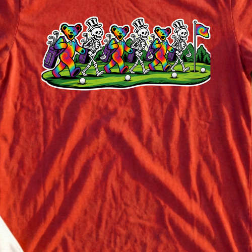 Fairway Parade Tee, print close-up on Red