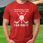 Far Right Tee worn on the golf course, Red