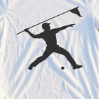 Flagstick Thrower Tee, print close-up on White