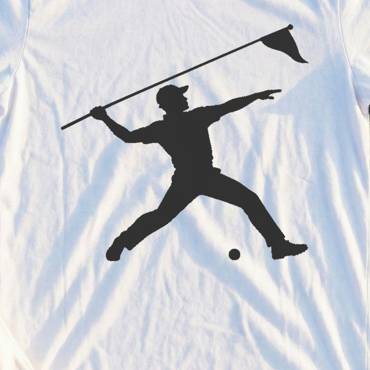 Flagstick Thrower Tee, print close-up on White