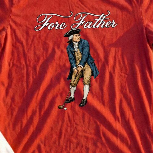 Fore Father Tee, print close-up on Red