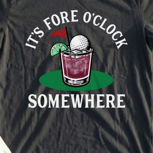 Fore O'Clock Cocktail Tee, print close-up on Black