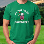 Fore O'Clock Somewhere Tee worn on the golf course, Irish Green