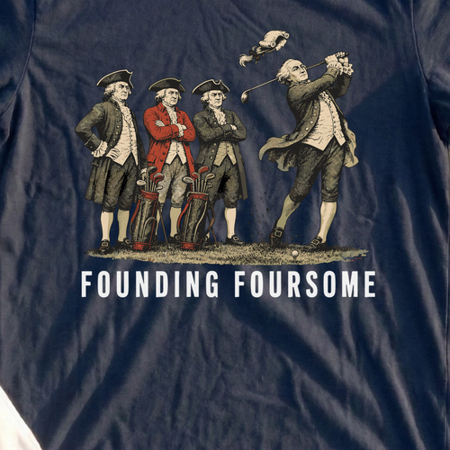 Founding Foursome Tee, print close-up on Navy