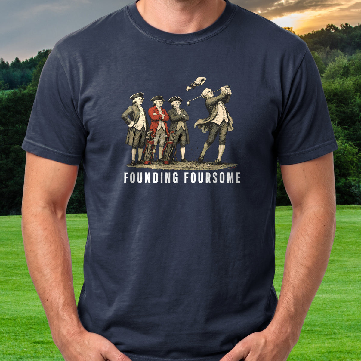 Founding Foursome Tee worn on the golf course, Navy