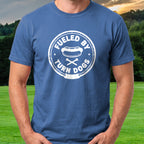 Fueled By Turn Dogs Tee worn on the golf course, Royal