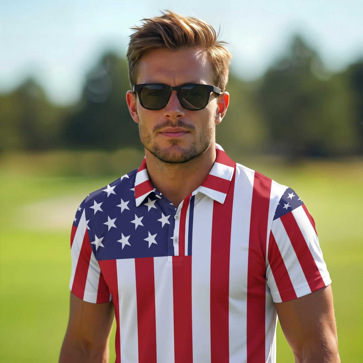 American Flag Performance Print Polo