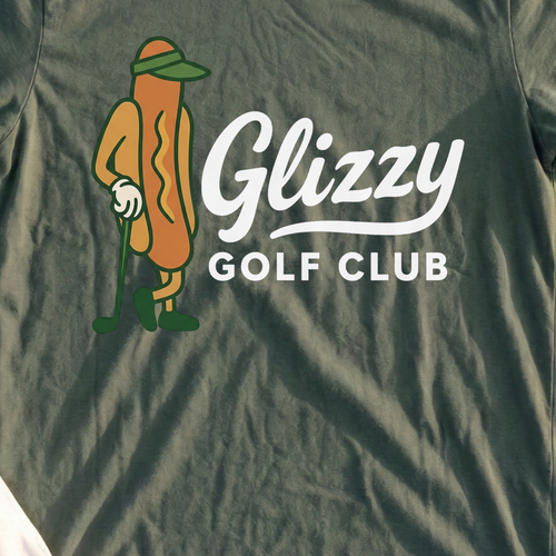 Glizzy Golf Club Tee, print close-up on Military Green