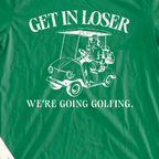 Going Golfing Loser Tee, print close-up on Irish Green