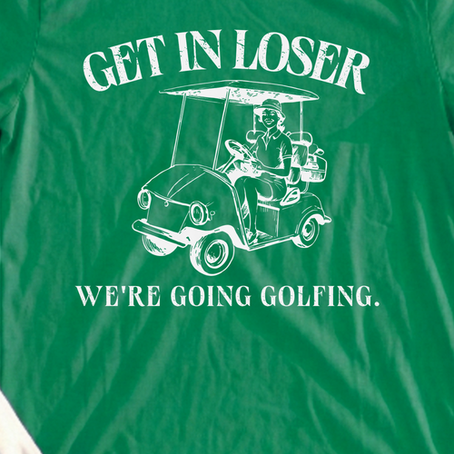 Going Golfing Loser Tee, print close-up on Irish Green