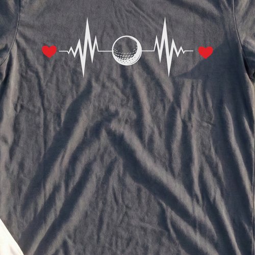 Golf Ball EKG Tee, print close-up on Dark Heather