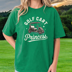 Golf Cart Princess Tee worn on the golf course, Irish Green