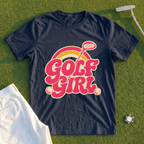 Golf Girl, Groovy Script Sunset Tee