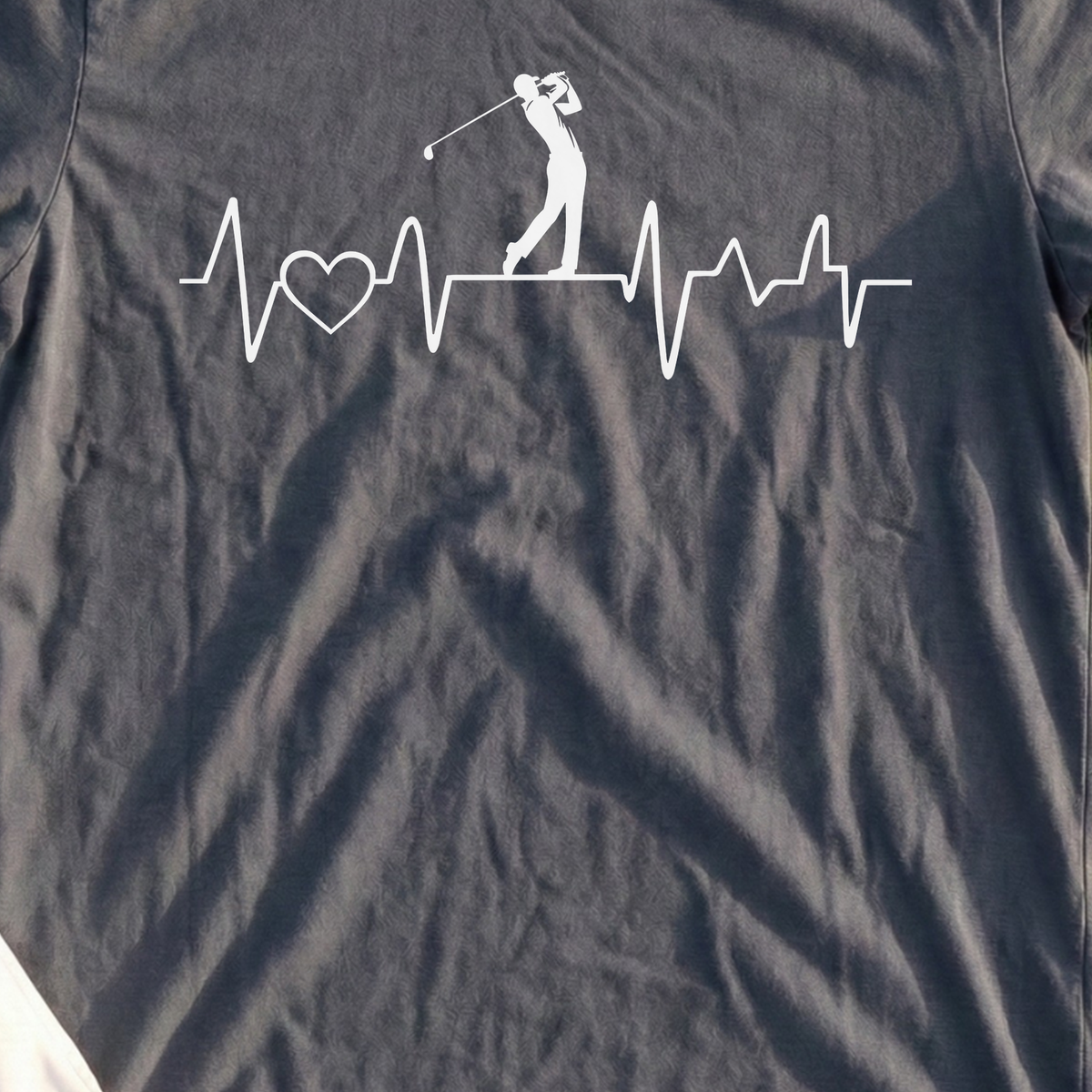 Golf Heartbeat Line Tee, print close-up on Dark Heather