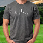 Golf Heartbeat Line Tee worn on the golf course, Dark Heather
