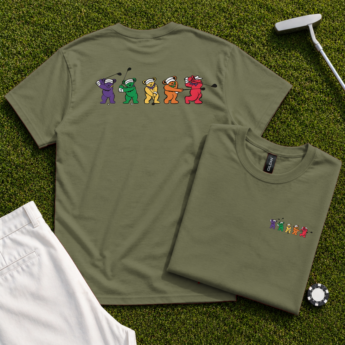 Golf Swing Bears Back Print Tee