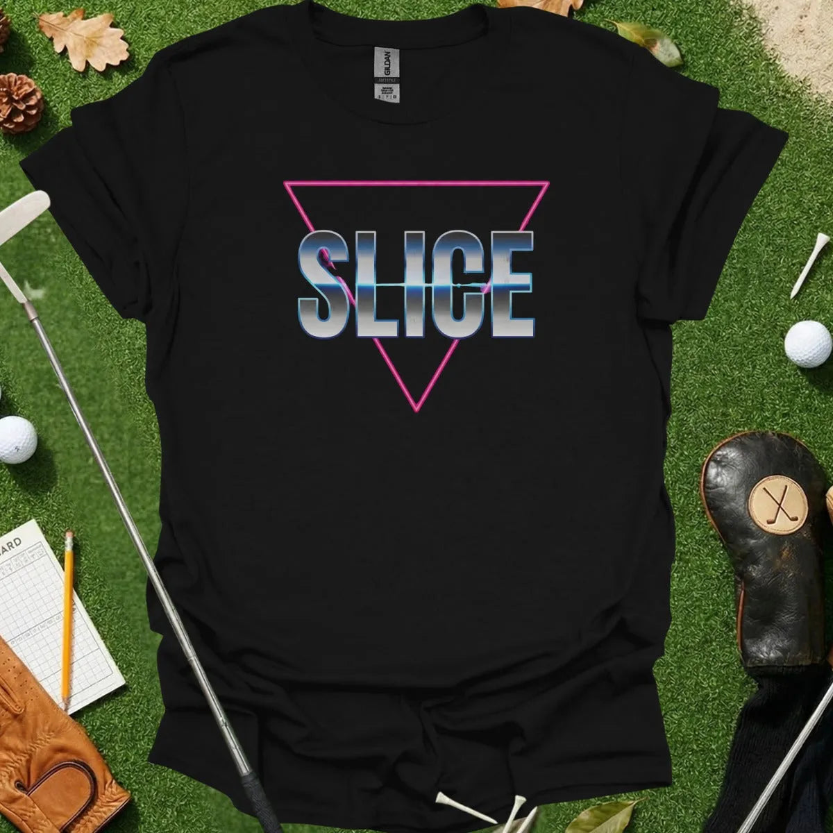Golf Synthwave Slice Triangle Tee
