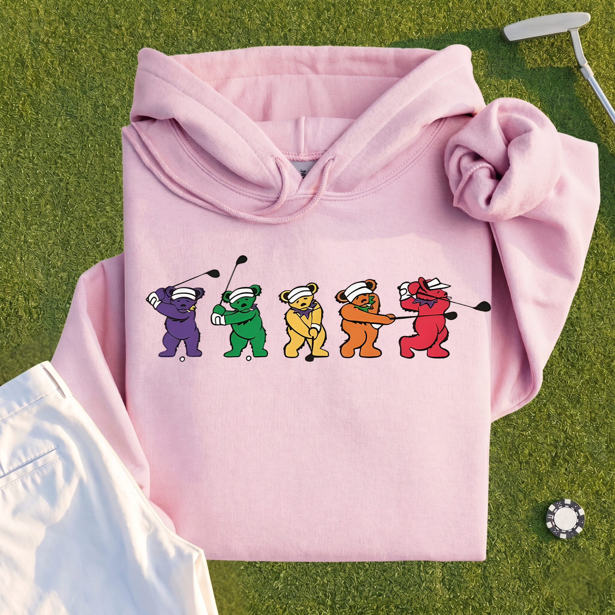 Golf Swing Bears Hoodie - Pink
