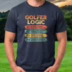 Golfer Logic, Four Rules Tee worn on the golf course, Navy