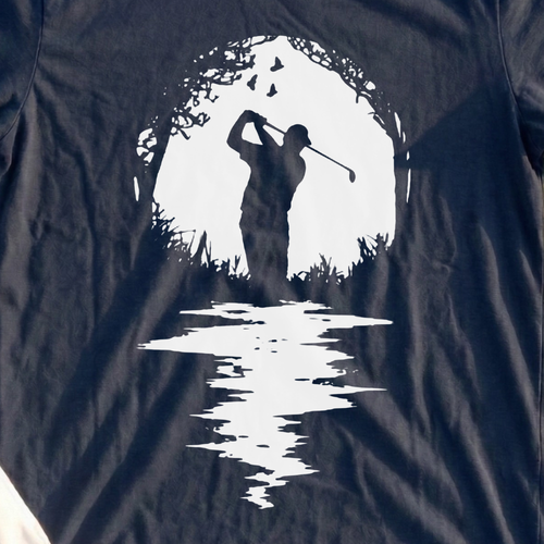 Golfer Silhouette Tee, print close-up on Navy