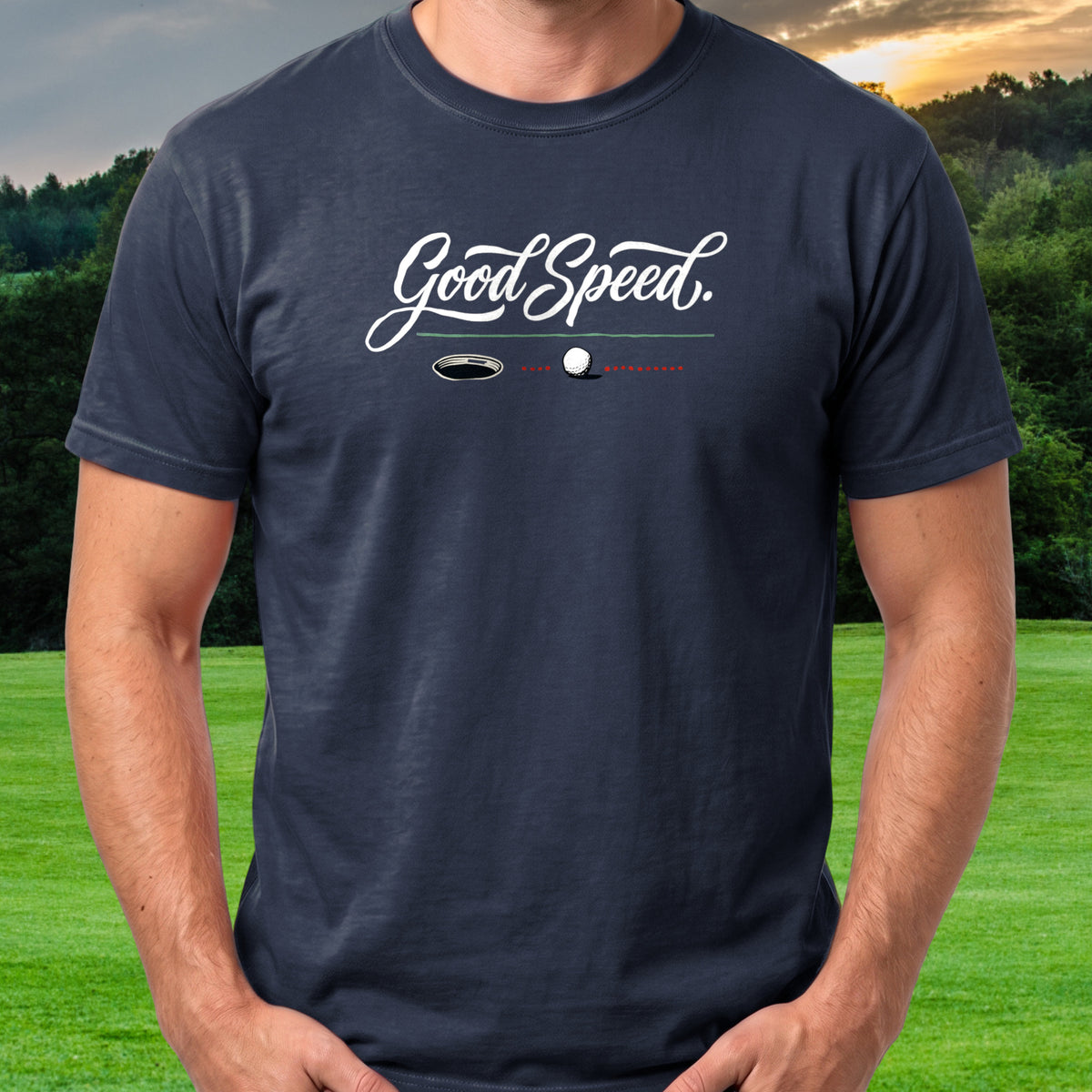 Good Speed Tee worn on the golf course, Navy