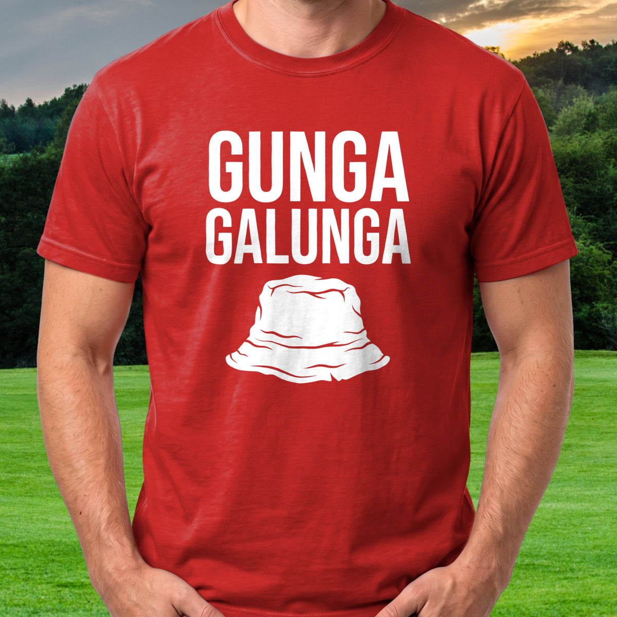 Gunga Galunga Tee worn on the golf course, Red