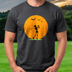 Halloween Moon Tee worn on the golf course, Black