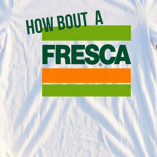 How About A Fresca Tee, print close-up on White
