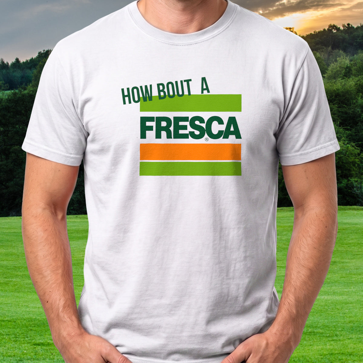 How About A Fresca Tee worn on the golf course, White