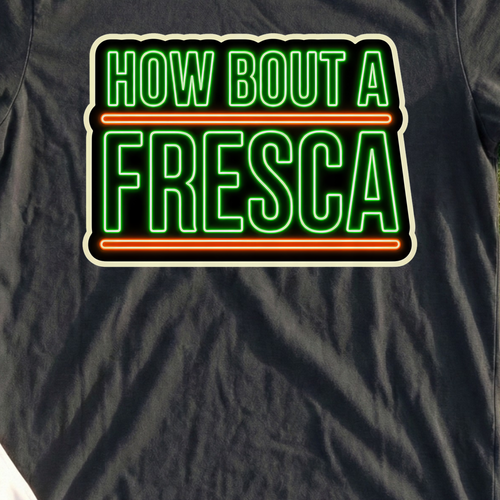 How Bout A Fresca Tee, print close-up on Black