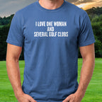 I Love One Woman Tee worn on the golf course, Royal