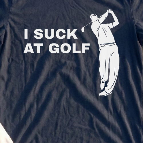 I Suck At Golf Tee, print close-up on Navy