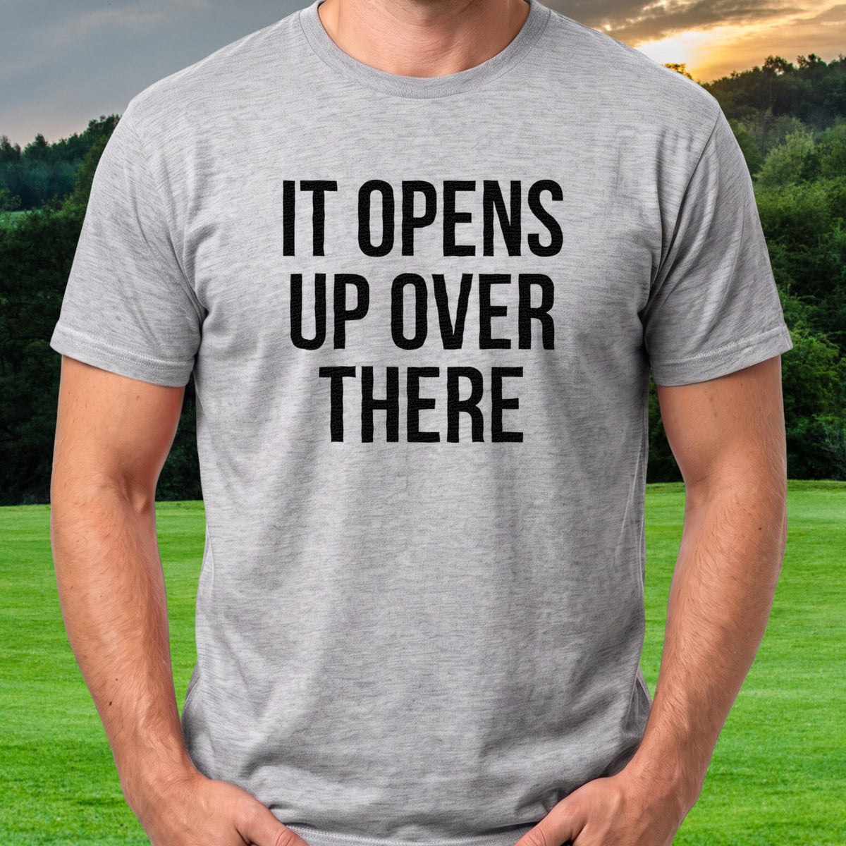 It Opens Up Over There Tee worn on the golf course, Sport Grey