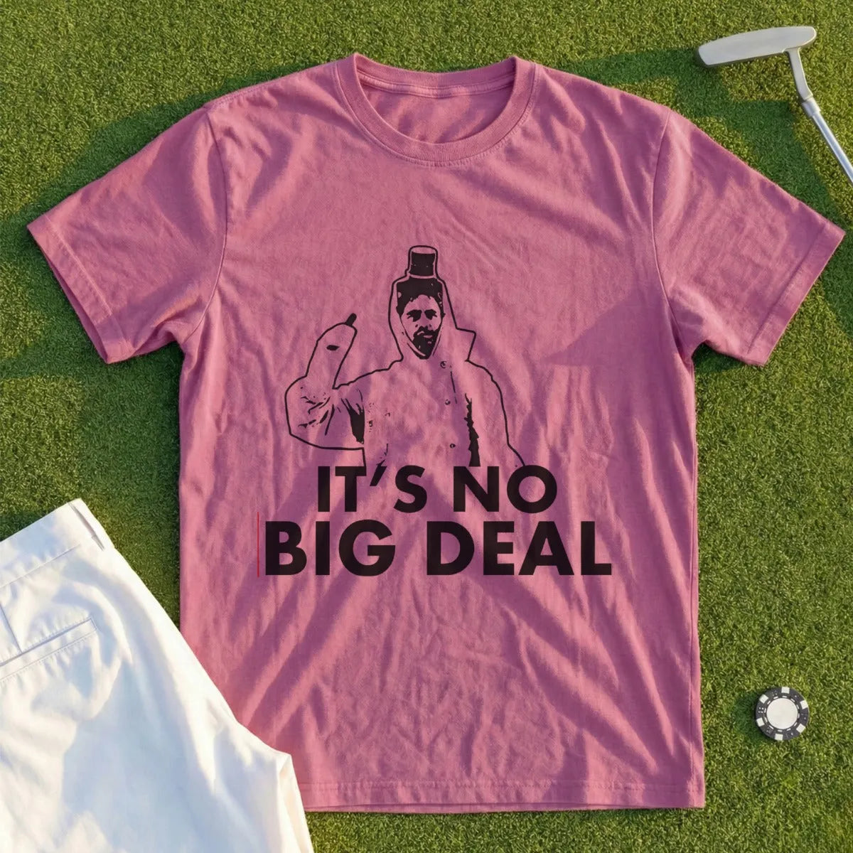 T-shirt with graphic of person in coat and text "IT'S NO BIG DEAL".