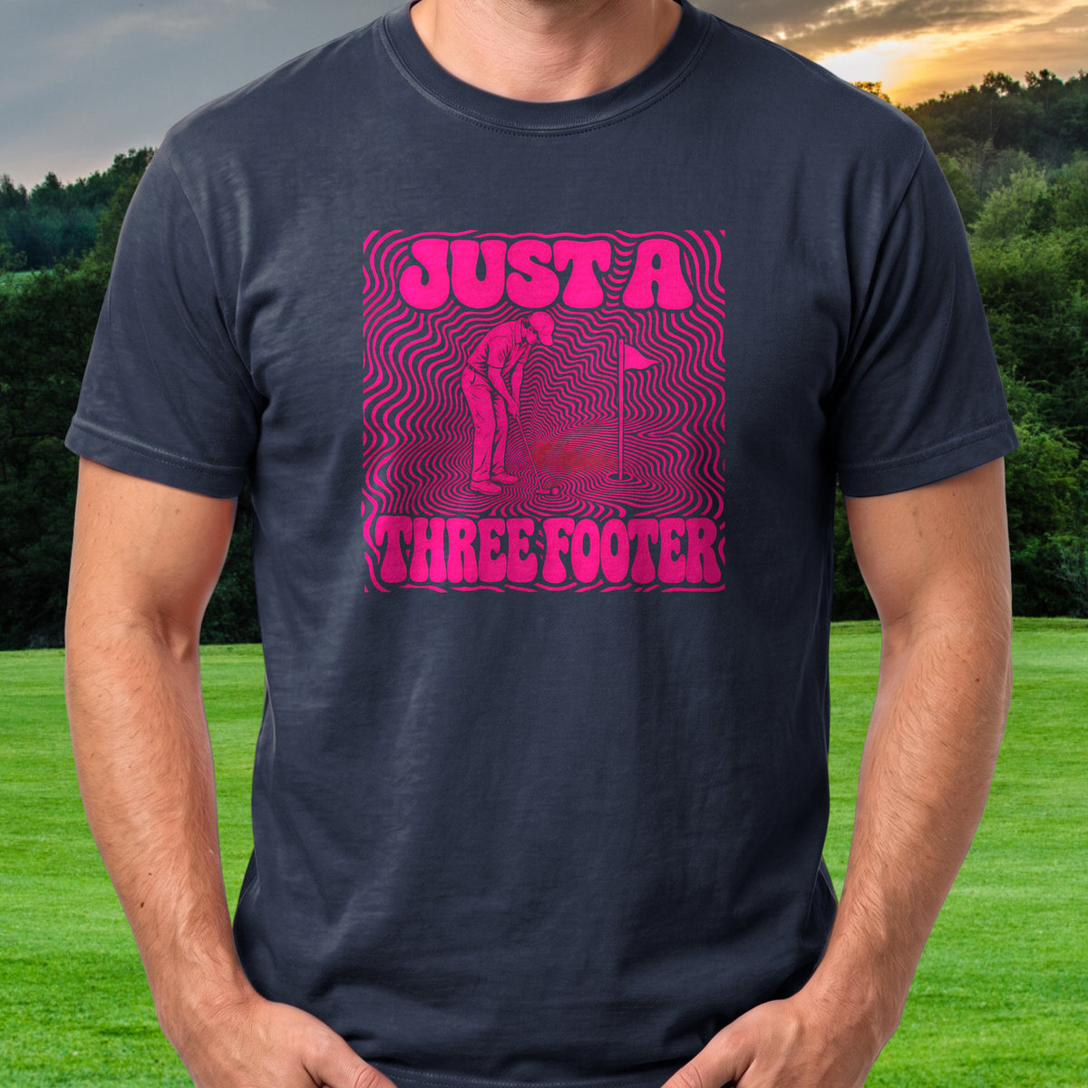 Just A Three Footer Tee worn on the golf course, Navy