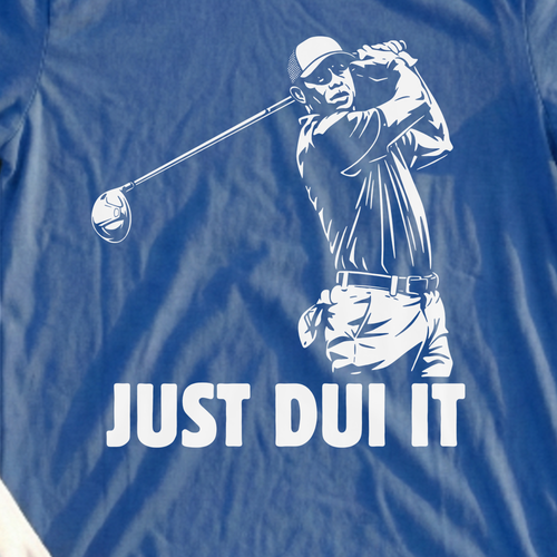 Just DUI It Tee, print close-up on Royal