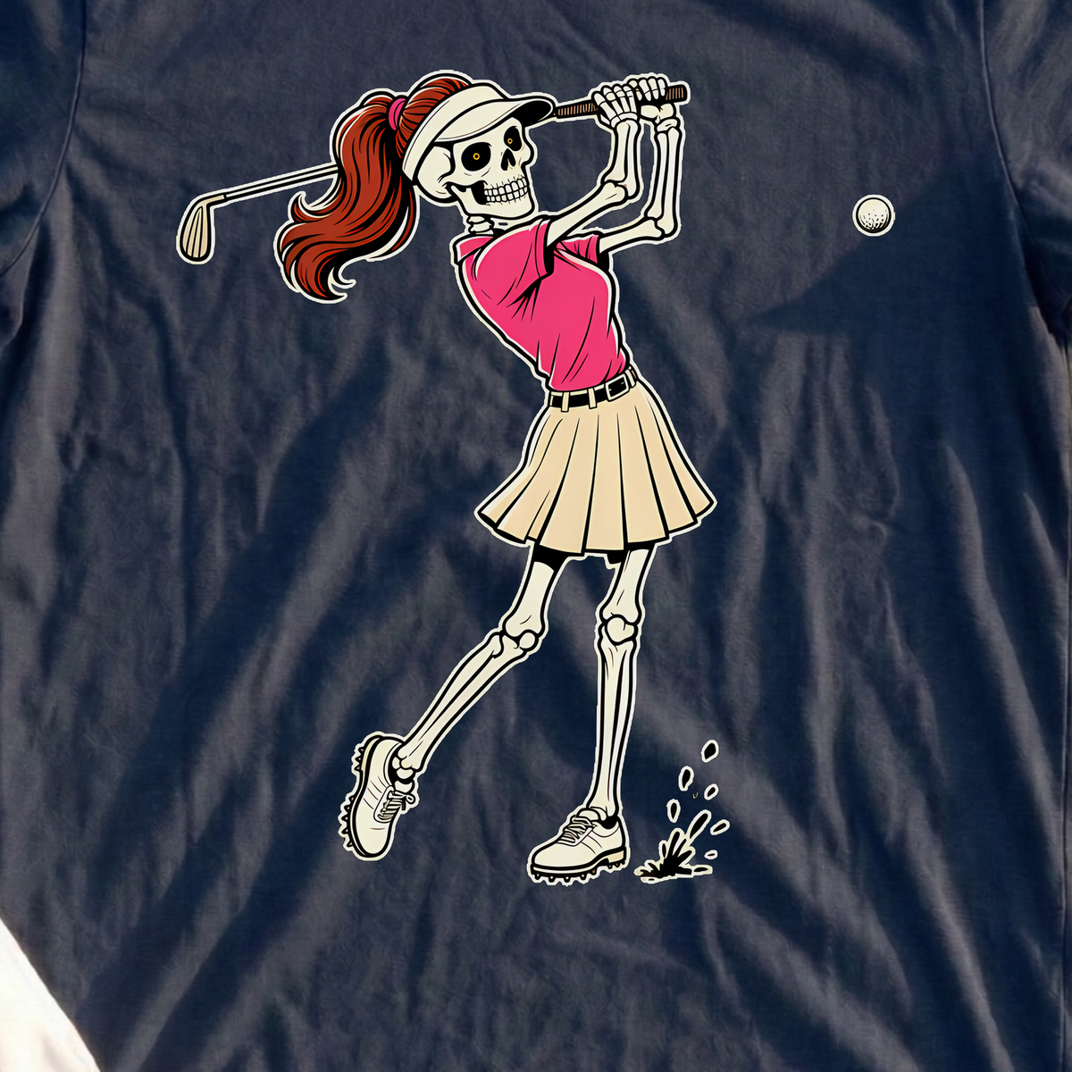 Lady Skeleton Tee, print close-up on Navy