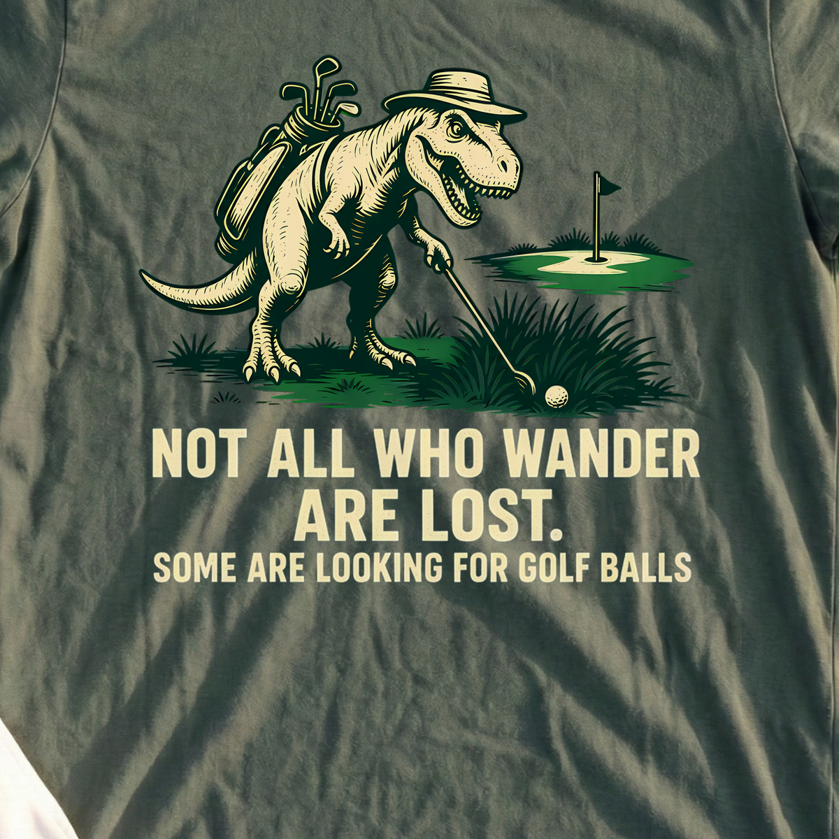 Looking For Golf Balls Tee, print close-up on Military Green