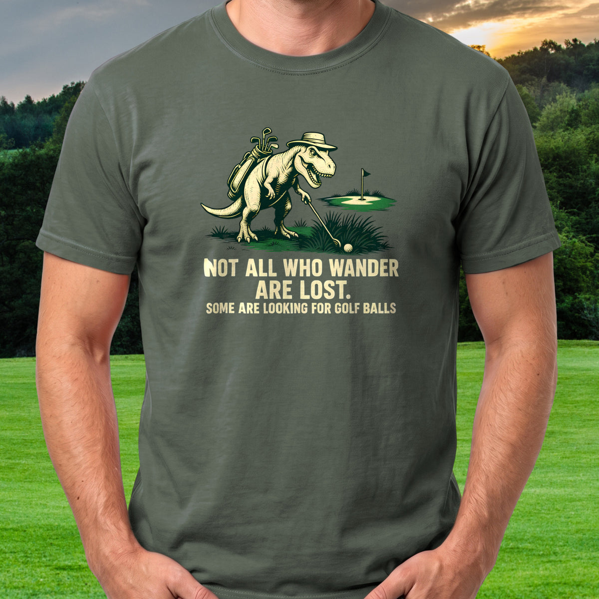 Looking For Golf Balls Tee worn on the golf course, Military Green