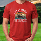Looking For My Ball Loser Tee worn on the golf course, Red