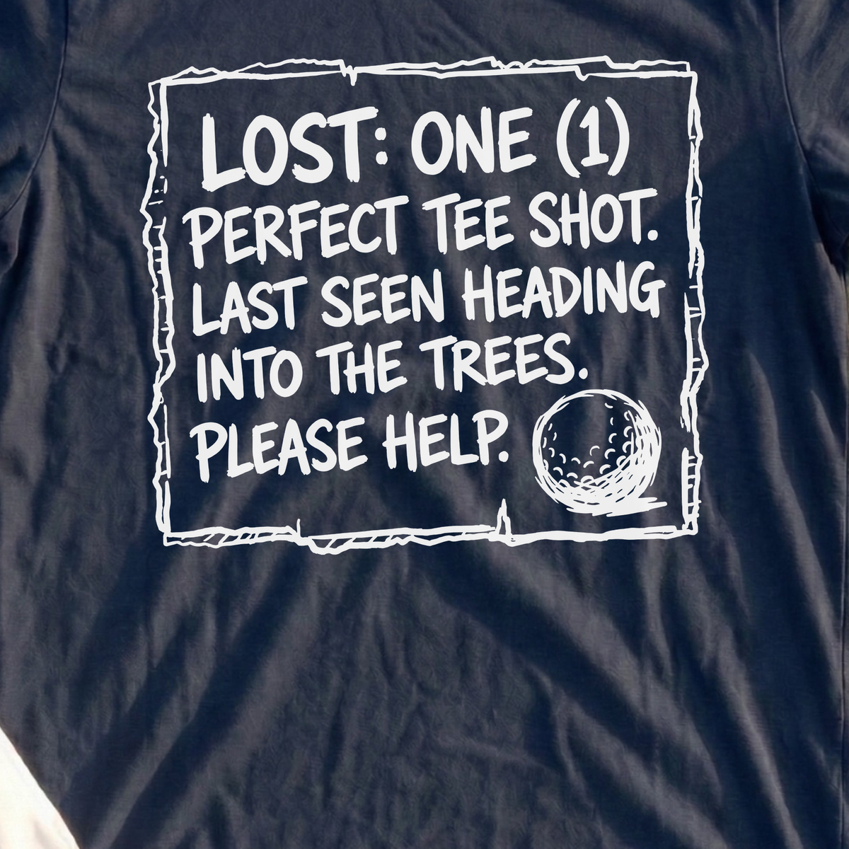 Lost: 1 Perfect Tee Shot Tee, print close-up on Navy