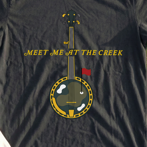 Meet Me At The Creek Banjo Tee, print close-up on Black