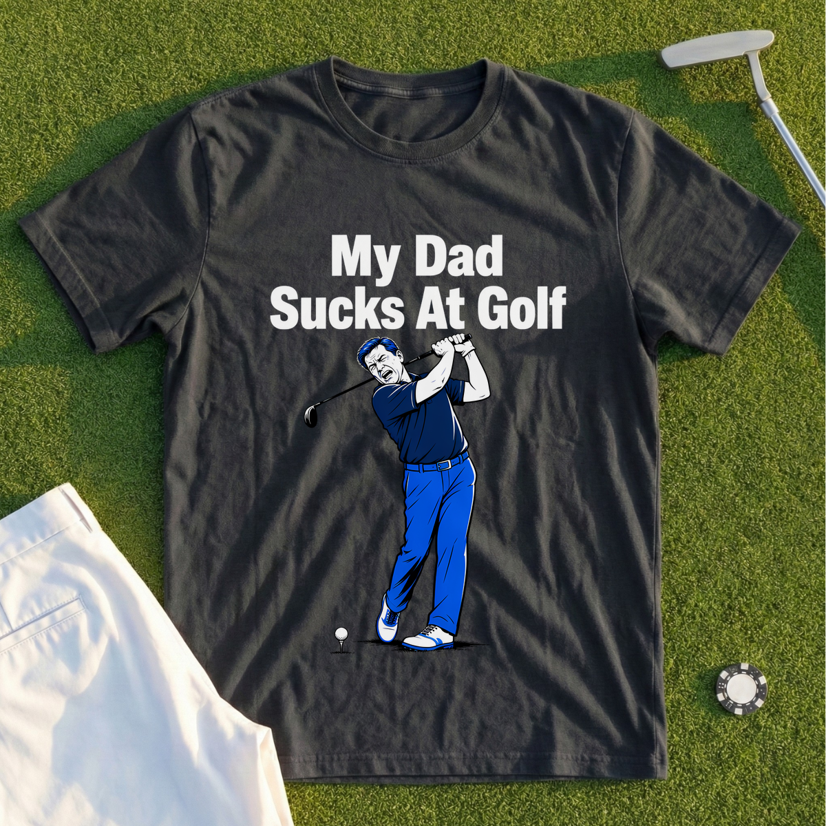 My Dad Sucks At Golf, Full-Color Whiff Tee